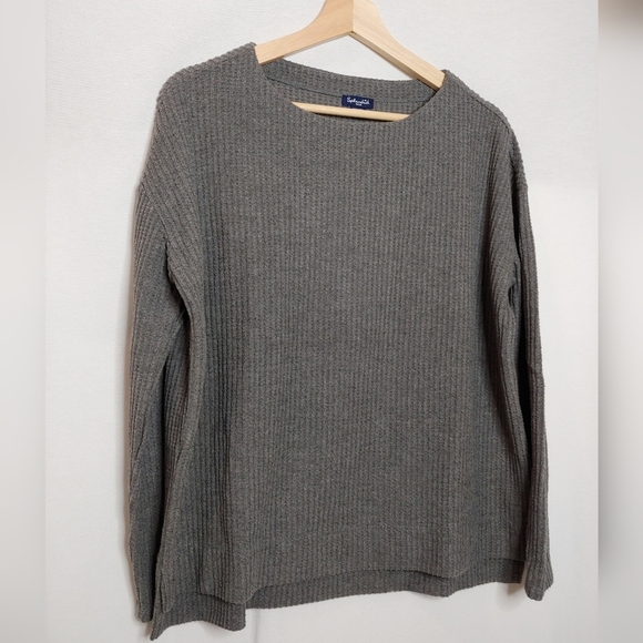 Splendid Long Sleeve Waffle Knit Top Charcoal Gray Relaxed Boxy Fit Small - Picture 4 of 7